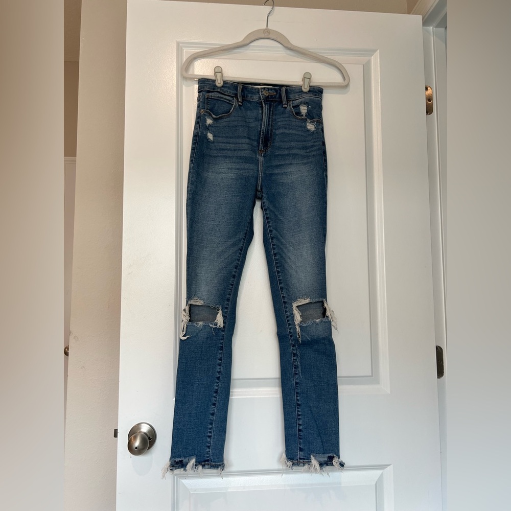 Abercrombie Super Skinny Ankle High Rise Distressed Blue Jeans 26 2